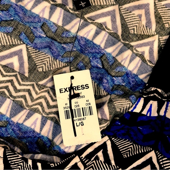 Express Black & Royal Blue Geometric Sleeveless Flowy Dress Large - Picture 6 of 8